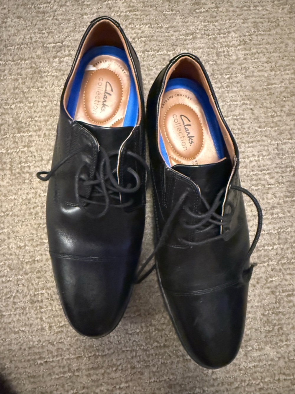 Clarks Black Leather Lace-Up Oxfords